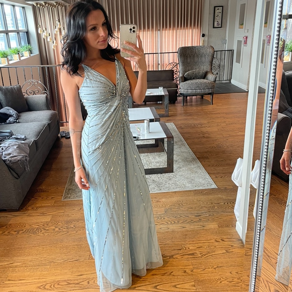 Light blue sequin formal maxi dress